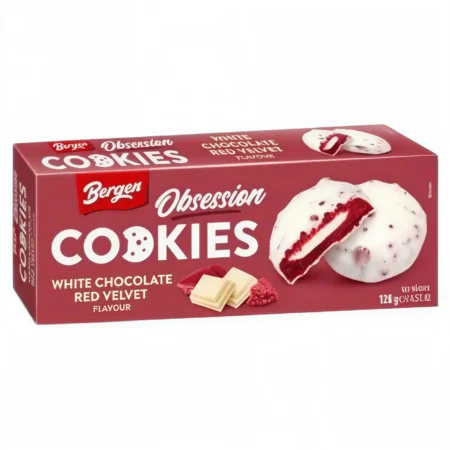 Biscuiți Bergen Obsession ciocolată albă și red velvet, 128g