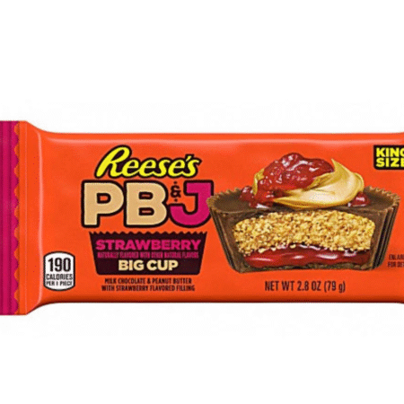 Reese's Big Cup PB&J Strawberry 79 g, ciocolată cu lapte, umplutură de unt de arahide și jeleu de căpșuni
