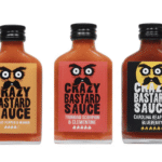 Set 3 sosuri picante Crazy Bastard, Ghost Pepper & Mango, Trinidad Scorpion & Clementine, Carolina Reaper & Blueberry, 3x100ml