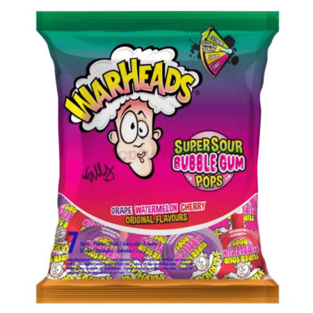 Acadele cu fructe Warheads Gum Super Sour Bubblegum Pops 105g (7x15g)