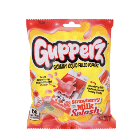 Jeleuri gumate umplute cu lichid cu aroma de lapte cu capsune, Gupperz, 72 g