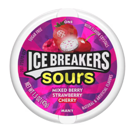Bomboane acrișoare Ice Breakers Sours Mixed Berry, Căpșuni și Cireșe, Fără Zahăr, 42g (ICEBREAKERS)