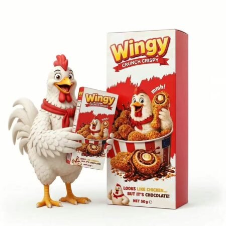 Ciocolată WINGY Crunchy, 50g, aspect de fried chicken, textura crunchy