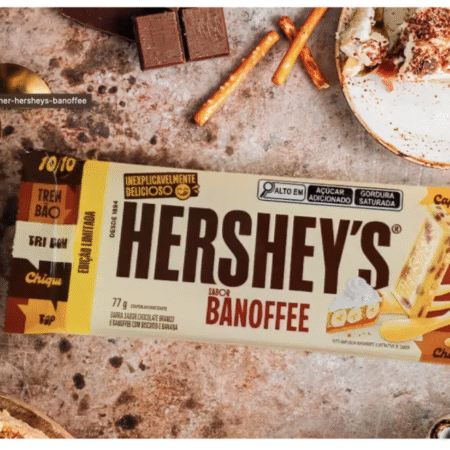 Ciocolata Hershey's Banoffee Bar 77g – Editie Limitata din Brazilia, Ciocolata Alba cu Banana, Caramel si Biscuiti
