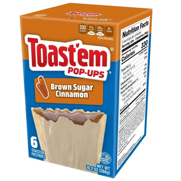 Toast'em Pop-Ups Brown Sugar Cinnamon – Biscuiți glazurați cu umplutură de zahăr brun și scorțișoară, 288 g (6 biscuiți)