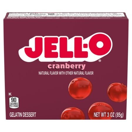 Jell-O Gelatin Cranberry – Pudră pentru desert cu aromă de merișoare, 85 g (8 porții)