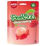 Jeleuri decojibile Amos Peelerz Gummy Raspberry, Jeleuri 3D cu arome de zmeura si suc natural de fructe, 65 g