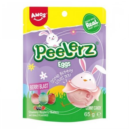 Jeleuri decojibile Amos Peelerz Eggs Berry Blast, Pachet Paste 65g, Jeleuri forma oua de Paste cu suc natural de fructe